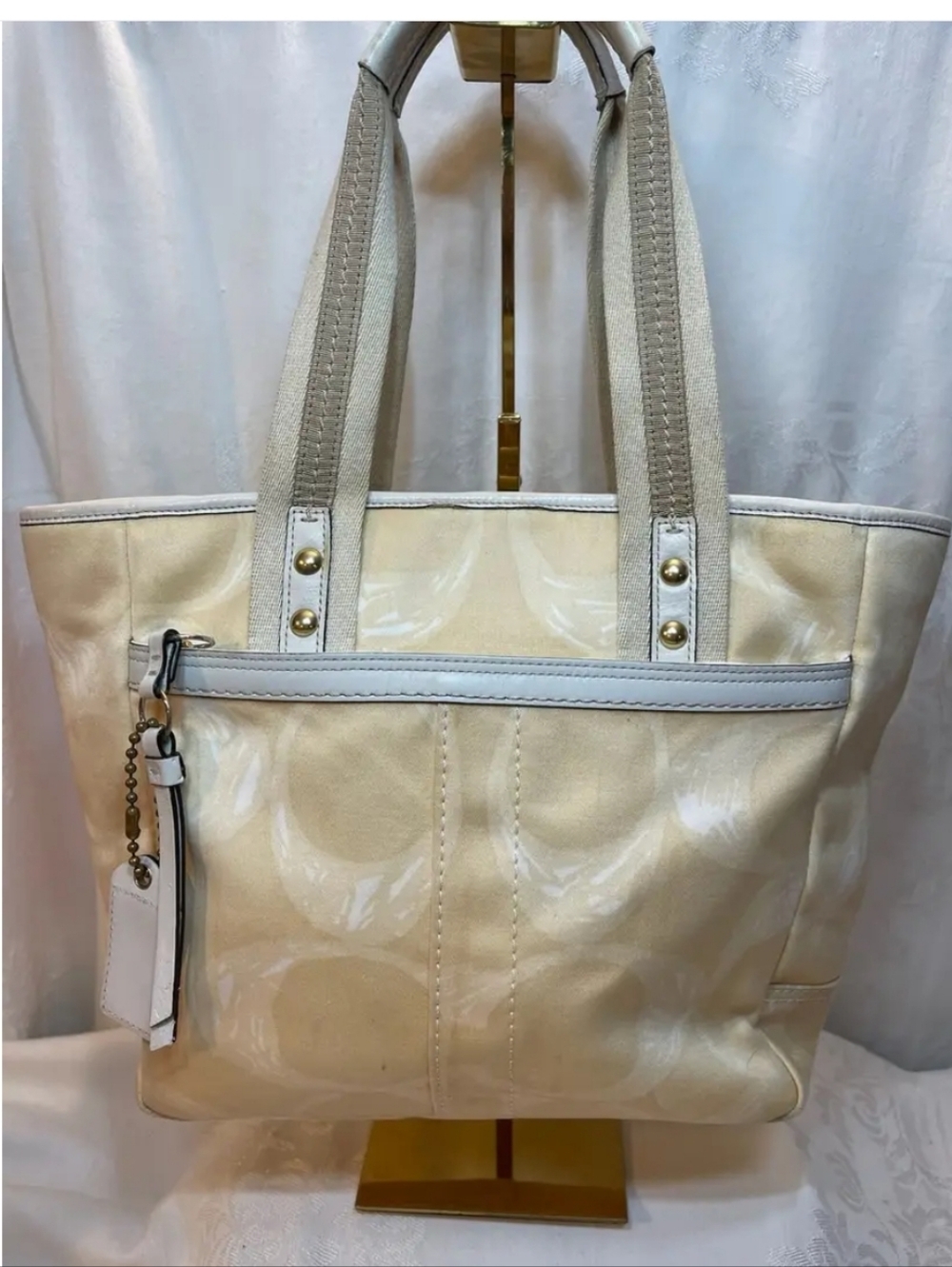 Coach Signature Yellow Scribble Cotton Sateen Tote Shoulder Bag
